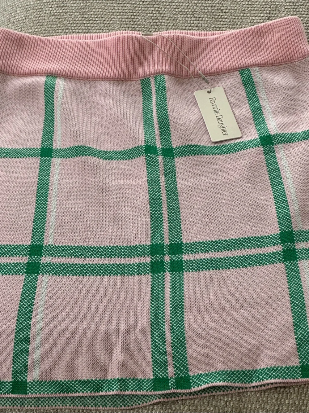Favorite Daughter Pink and Green Plaid Knit Skirt Set New with Tags
